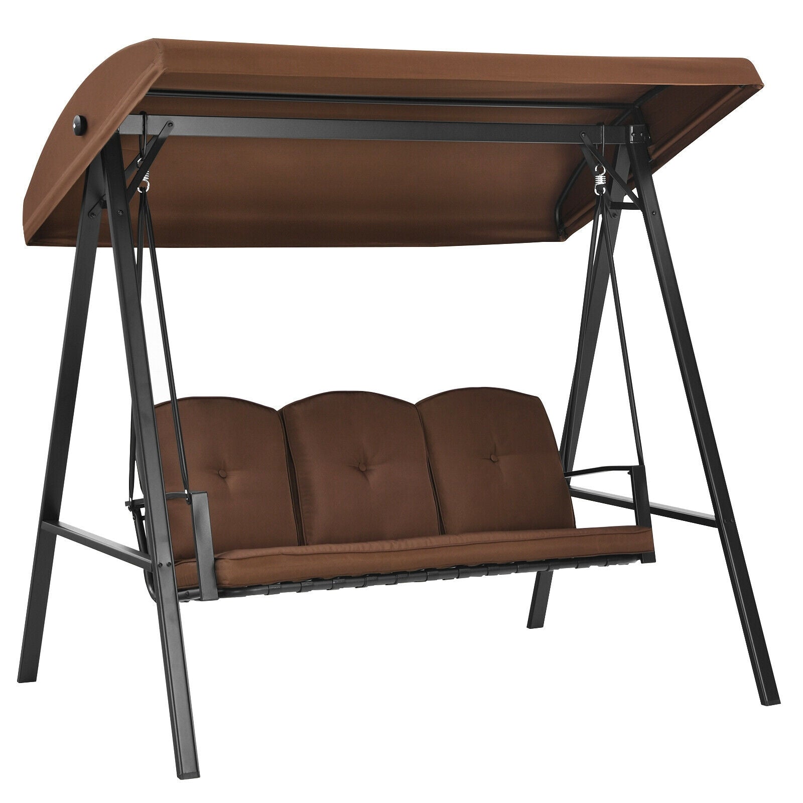 Outdoor 3-Seat Porch Swing with Adjust Canopy and Cushions