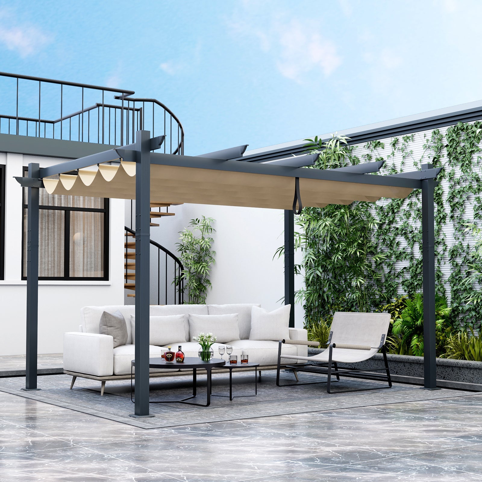 10 x 13 Ft Outdoor Aluminum Retractable Pergola Canopy Shelter