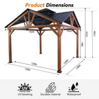 12 X 12FT  Premium Outdoor Cedar Wood Hardtop Gazebo With Galvanized Steel Roof