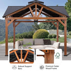 12 X 12FT  Premium Outdoor Cedar Wood Hardtop Gazebo With Galvanized Steel Roof