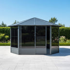 12 X 12 FT Prism Large Octagonal Sunroom Solarium With Lockable Sliding Doors And Galvanized Steel Sloping Roof