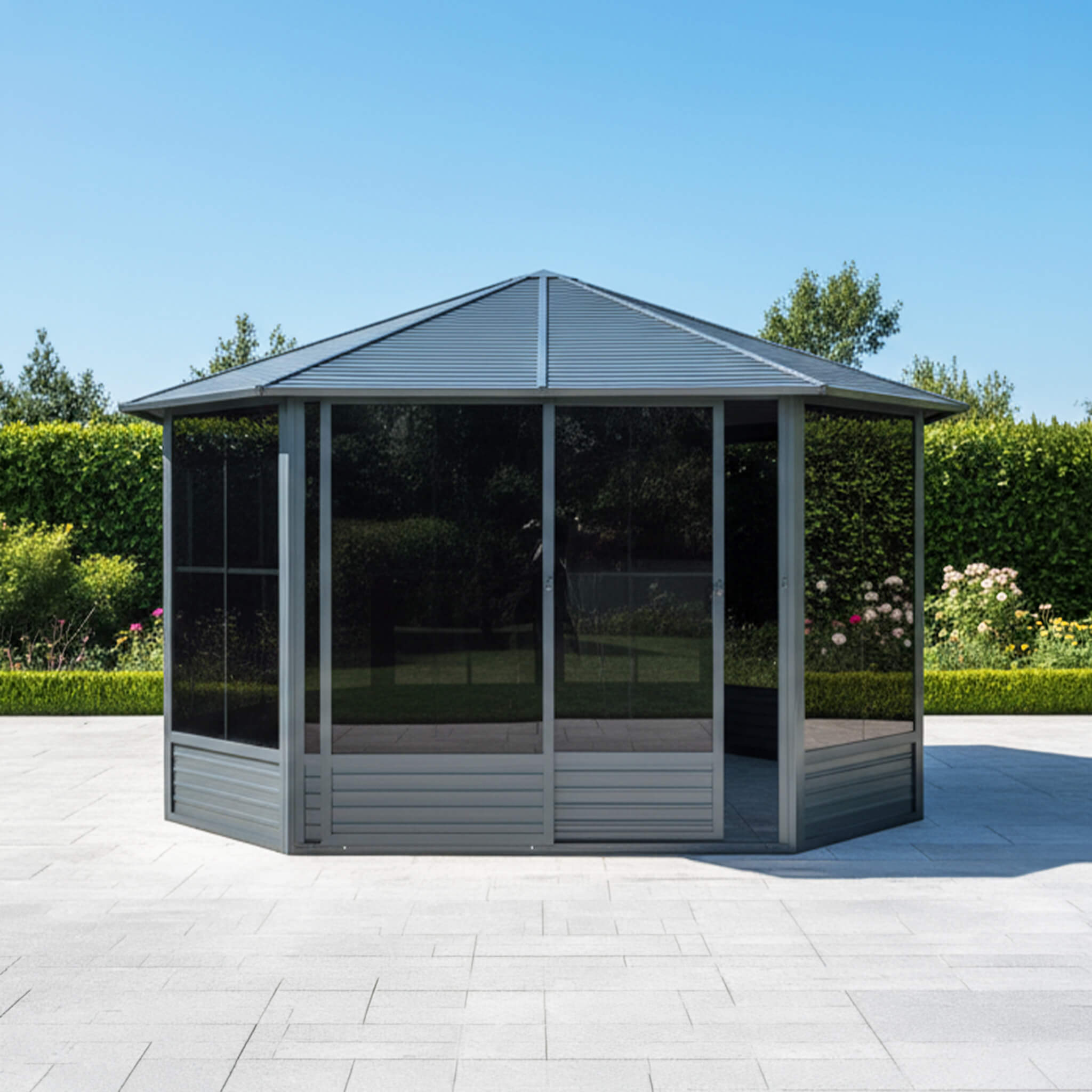 12 X 12 FT Prism Large Octagonal Sunroom Solarium With Lockable Sliding Doors And Galvanized Steel Sloping Roof