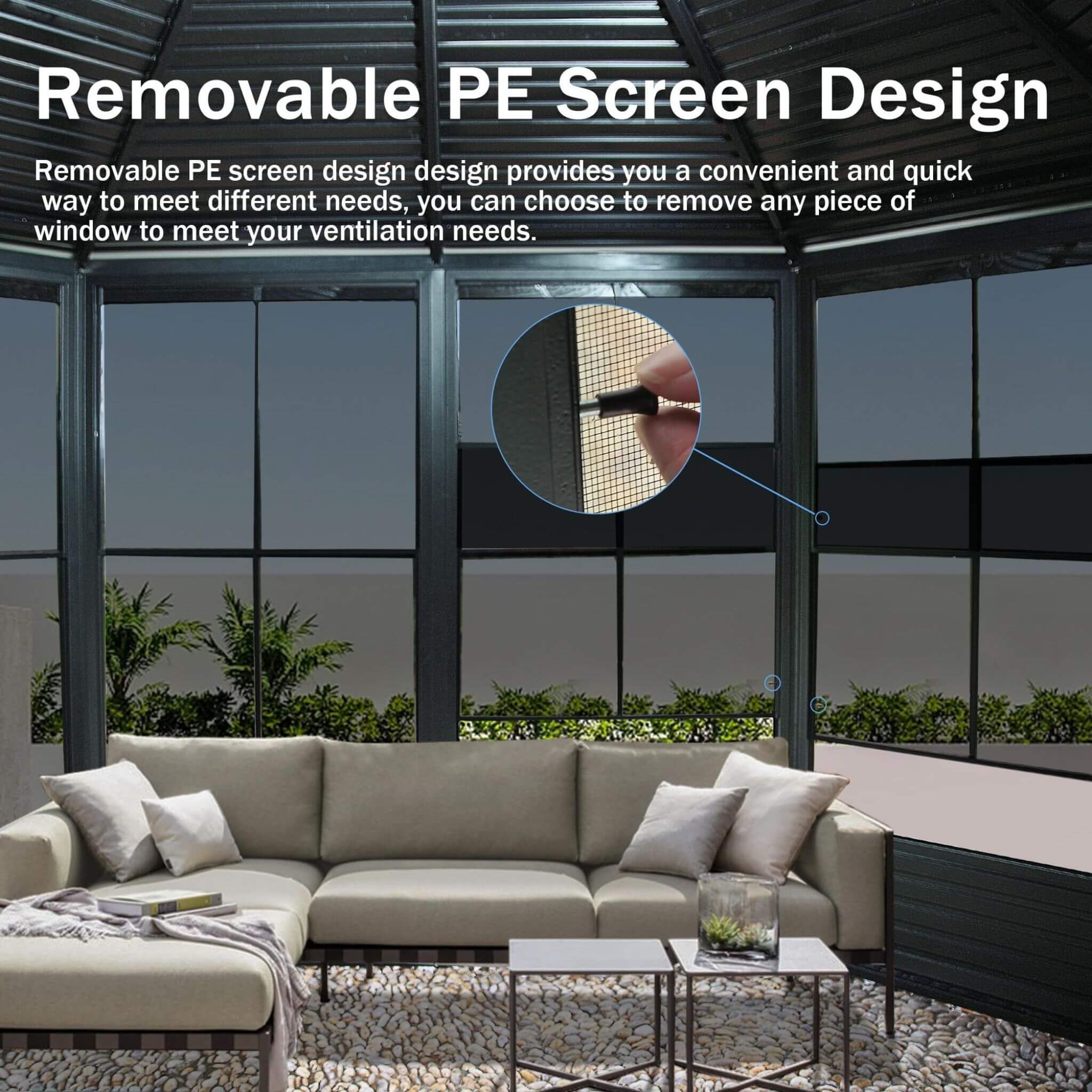 12 X 12 FT Prism Large Octagonal Sunroom Solarium With Lockable Sliding Doors And Galvanized Steel Sloping Roof