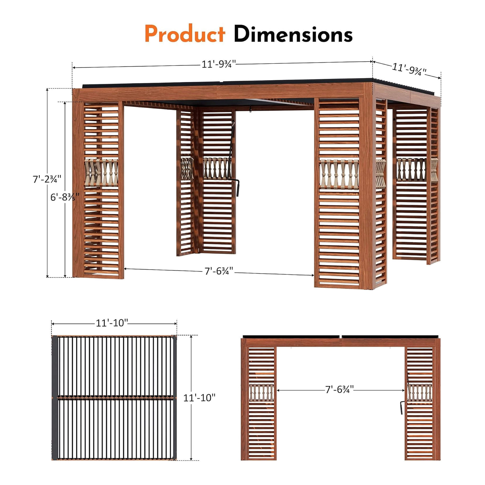 12 X 12 FT  Premium Outdoor Wood Grain Louvered Pergola With Integrated Drainage