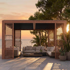 12 X 12 FT  Premium Outdoor Wood Grain Louvered Pergola With Integrated Drainage