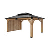 12 X 14 FT  Modern Double-Tier Hardtop Spruce Wood Gazebo with Built-In Privacy Wall