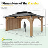 12 X 14 FT  Modern Double-Tier Hardtop Spruce Wood Gazebo with Built-In Privacy Wall