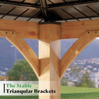 12 X 14 FT  Modern Double-Tier Hardtop Spruce Wood Gazebo with Built-In Privacy Wall
