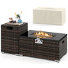 2-Piece Outdoor Rattan Fire Table Set - 32 Inch Rectangle Gas Firepit with Tank Cover - 3 colors