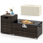 2-Piece Outdoor Rattan Fire Table Set - 32 Inch Rectangle Gas Firepit with Tank Cover - 3 colors