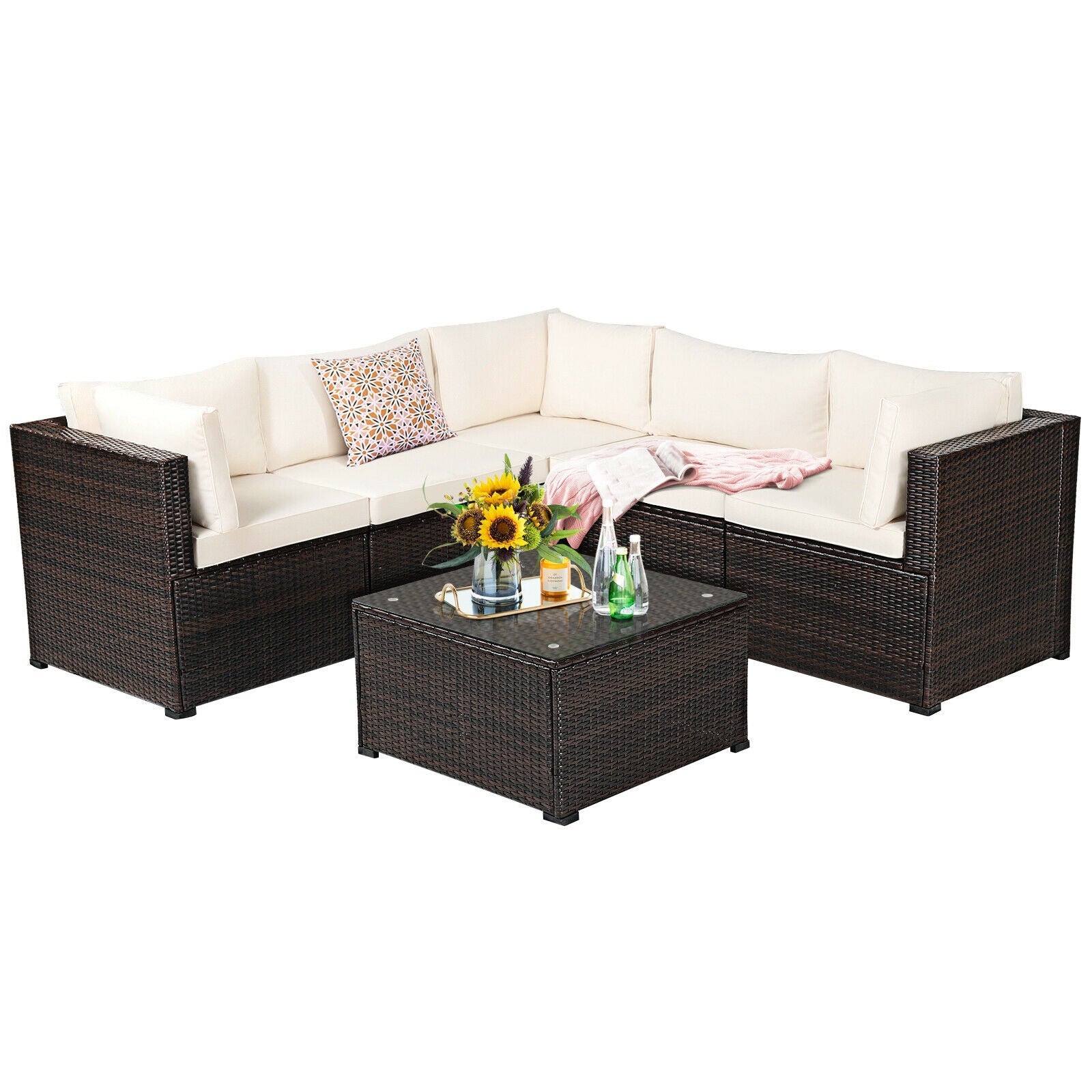 6 Piece Patio Furniture Sofa Set with Cushions