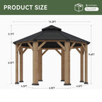 13 X 13 FT Cedar Wood Galvanized Steel Octagonal Hardtop Double Roof Gazebo