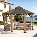 13 X 13 FT Cedar Wood Galvanized Steel Octagonal Hardtop Double Roof Gazebo