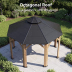 13 X 13 FT Cedar Wood Galvanized Steel Octagonal Hardtop Double Roof Gazebo