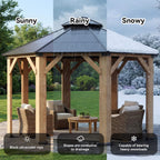 13 X 13 FT Cedar Wood Galvanized Steel Octagonal Hardtop Double Roof Gazebo