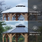 13 X 13 FT Cedar Wood Galvanized Steel Octagonal Hardtop Double Roof Gazebo
