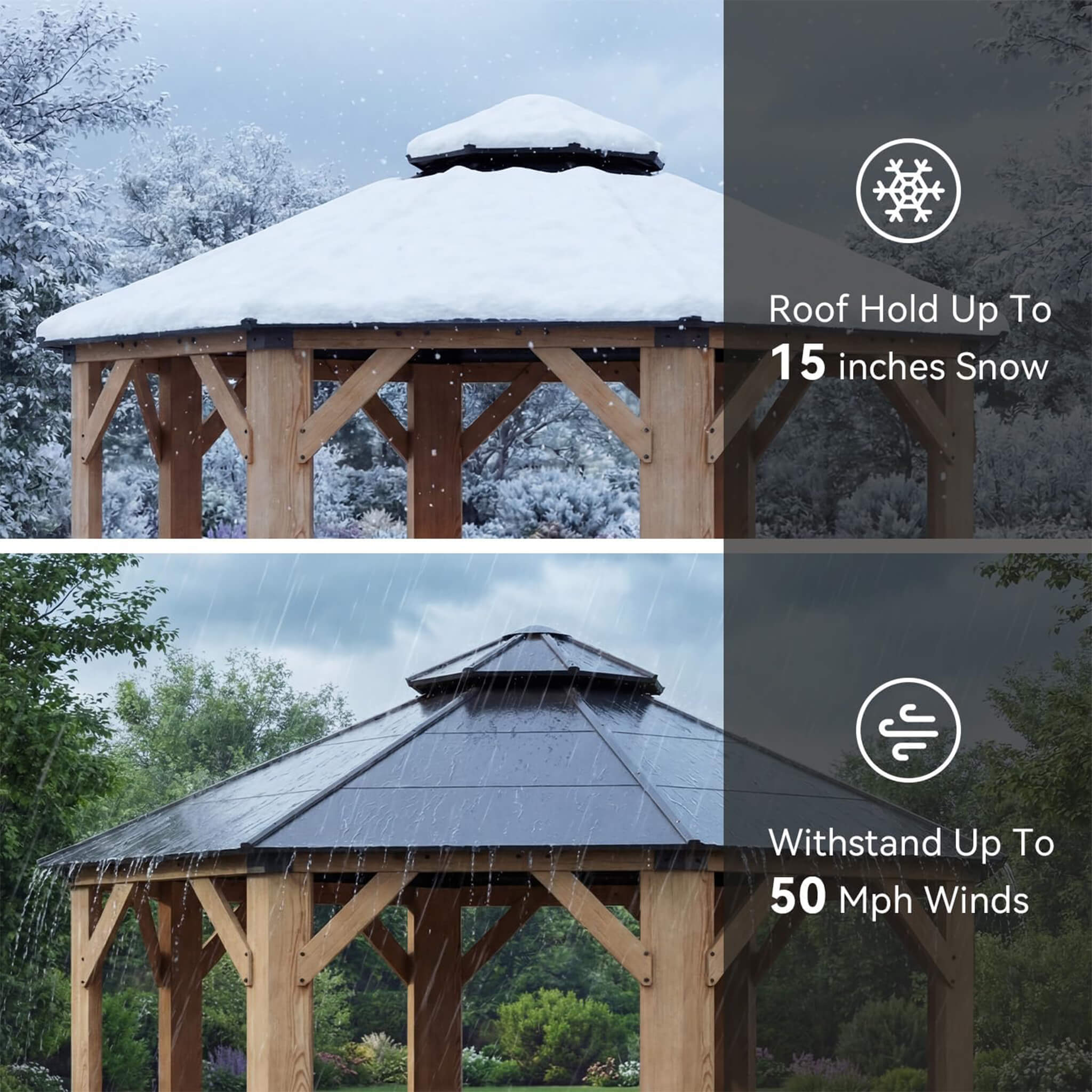 13 X 13 FT Cedar Wood Galvanized Steel Octagonal Hardtop Double Roof Gazebo