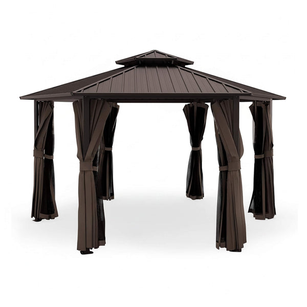 13 X 15 FT  Hardtop Hexagonal Gazebo With Curtains And Netting