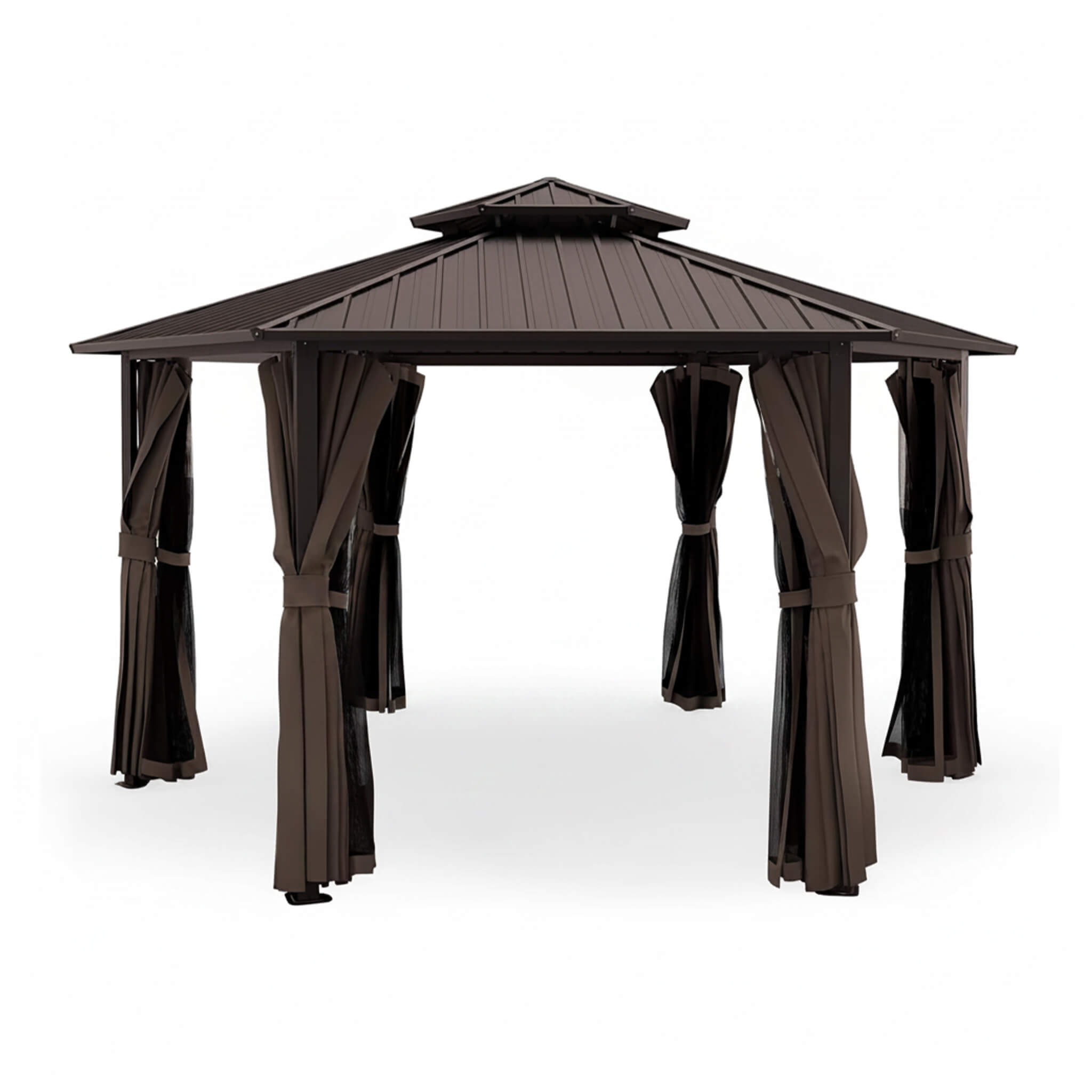 13 X 15 FT  Hardtop Hexagonal Gazebo With Curtains And Netting