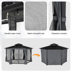 13 X 15 FT  Hardtop Hexagonal Gazebo With Curtains And Netting