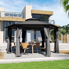 13 X 15 FT  Hardtop Hexagonal Gazebo With Curtains And Netting