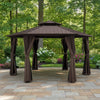 13 X 15 FT  Hardtop Hexagonal Gazebo With Curtains And Netting
