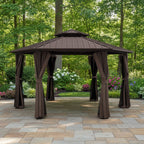 13 X 15 FT  Hardtop Hexagonal Gazebo With Curtains And Netting