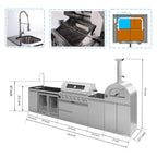 147-Inch 6-Burner 120K BTU Outdoor Kitchen Island With Pizza Oven, Rotisserie & Refrigerator