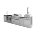 147-Inch 6-Burner 120K BTU Outdoor Kitchen Island With Pizza Oven, Rotisserie & Refrigerator
