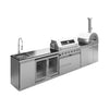 147-Inch 6-Burner 120K BTU Outdoor Kitchen Island With Pizza Oven, Rotisserie & Refrigerator