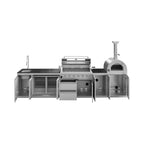 147-Inch 6-Burner 120K BTU Outdoor Kitchen Island With Pizza Oven, Rotisserie & Refrigerator