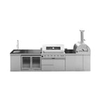 147-Inch 6-Burner 120K BTU Outdoor Kitchen Island With Pizza Oven, Rotisserie & Refrigerator