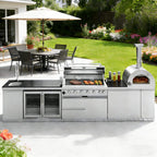 147-Inch 6-Burner 120K BTU Outdoor Kitchen Island With Pizza Oven, Rotisserie & Refrigerator
