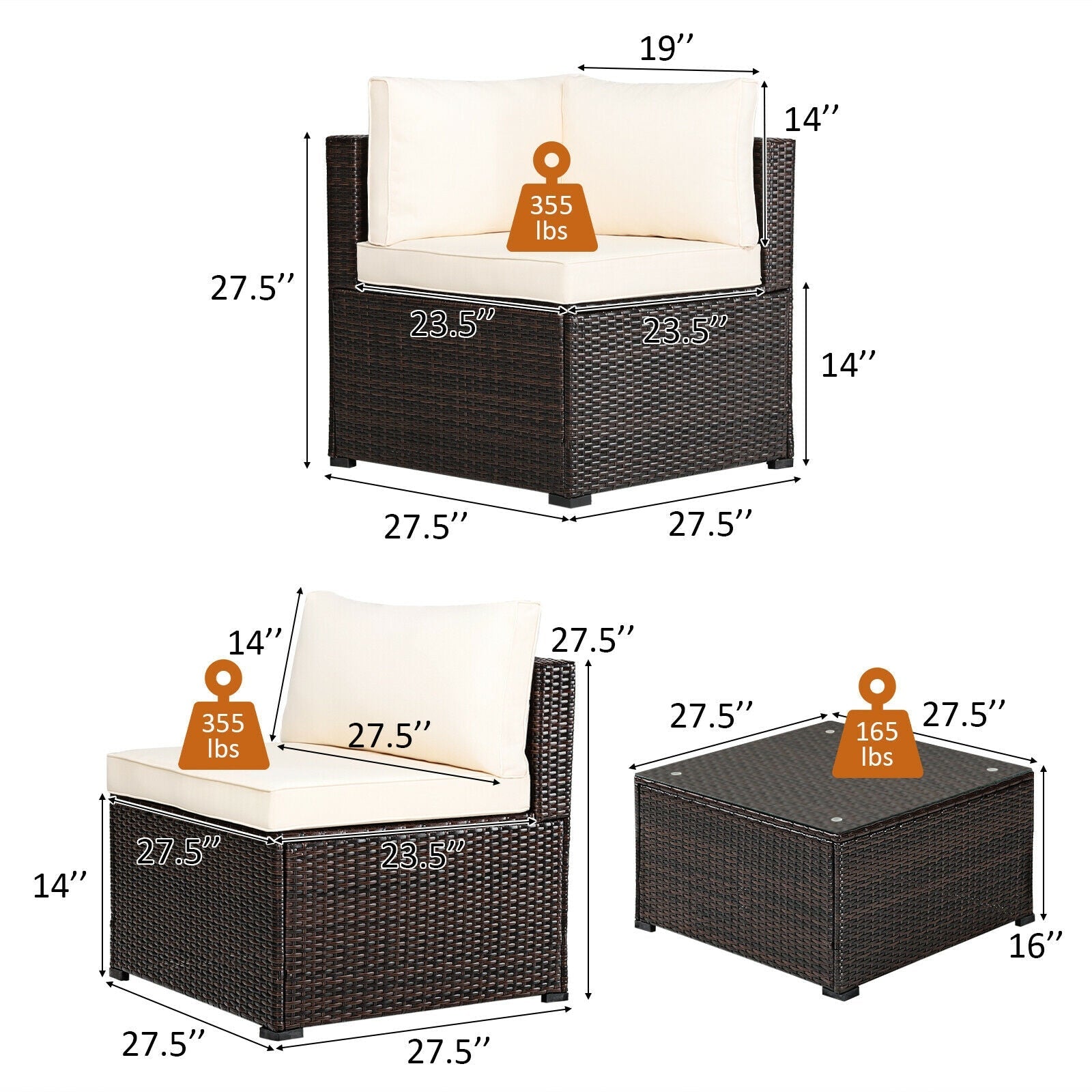 6 Piece Patio Furniture Sofa Set with Cushions