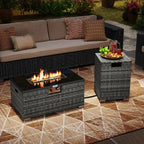 2-Piece Outdoor Rattan Fire Table Set - 32 Inch Rectangle Gas Firepit with Tank Cover - 3 colors