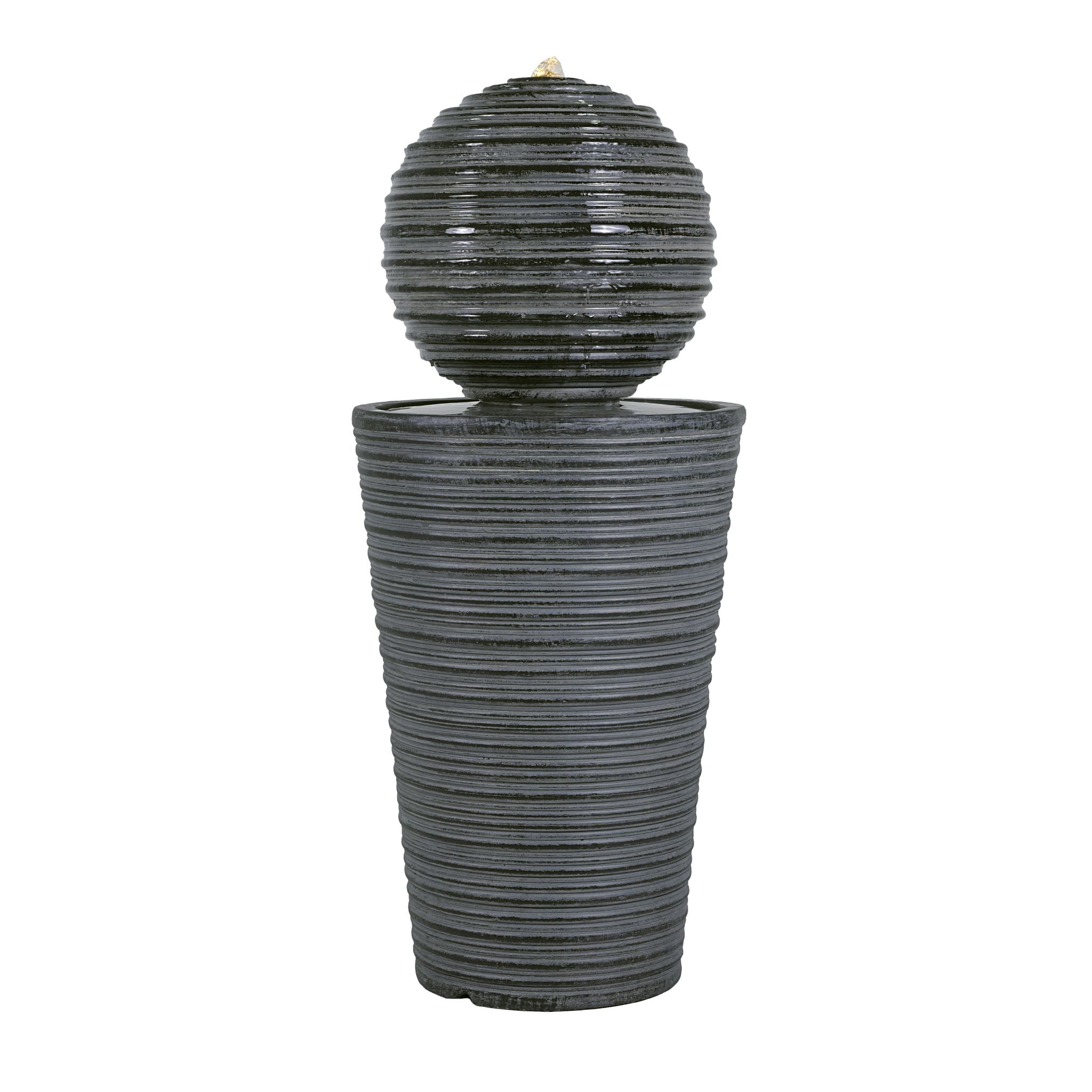 31.5" Tall Striped Column Fountain With LED Light - Designed For Outdoor Spaces - Gray