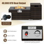 2-Piece Outdoor Rattan Fire Table Set - 32 Inch Rectangle Gas Firepit with Tank Cover - 3 colors