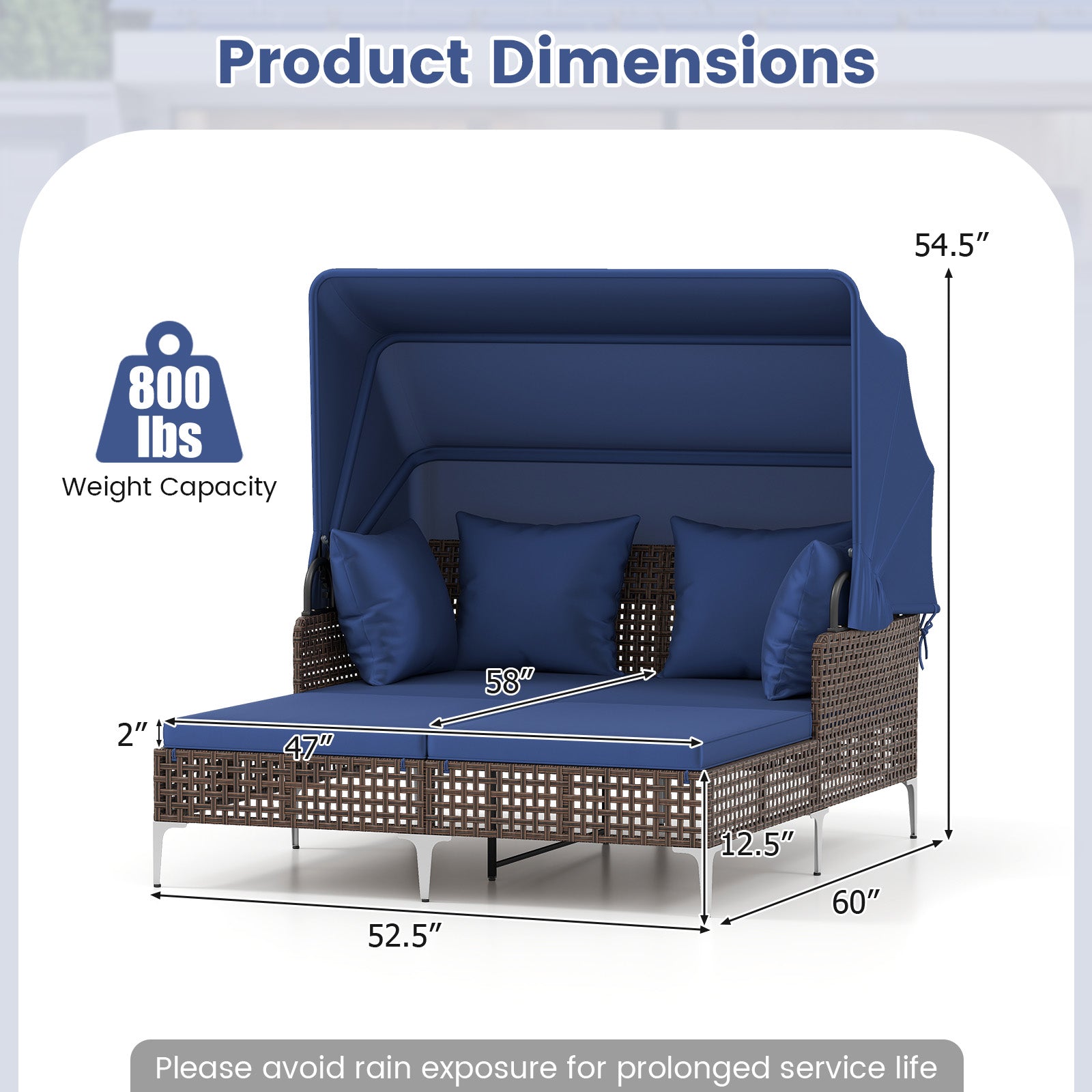 Outdoor Daybed with Retractable Canopy - Wicker Rattan Patio Lounger