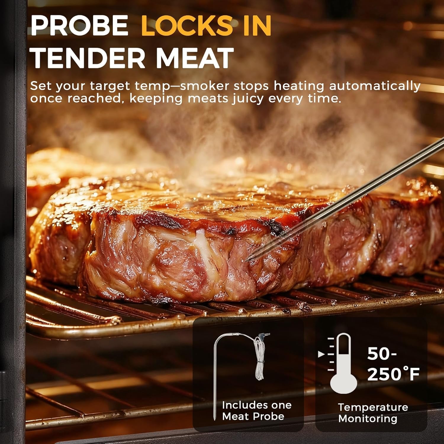Electric Smoker with Cover, LED Display Build in Meat Probe Large Capacity BBQ Smokers, 4 Racks Smoke More with 633 Sq in Cooking Area, Black