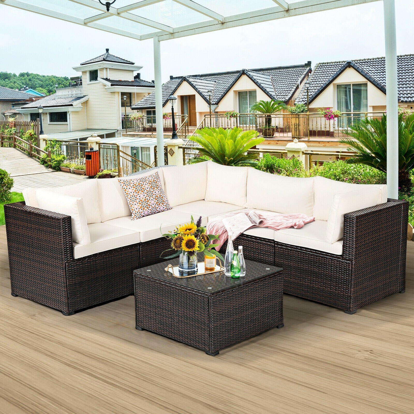6 Piece Patio Furniture Sofa Set with Cushions