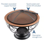 29 In. round Steel Wood Fire Pit with Porcelain Bowl