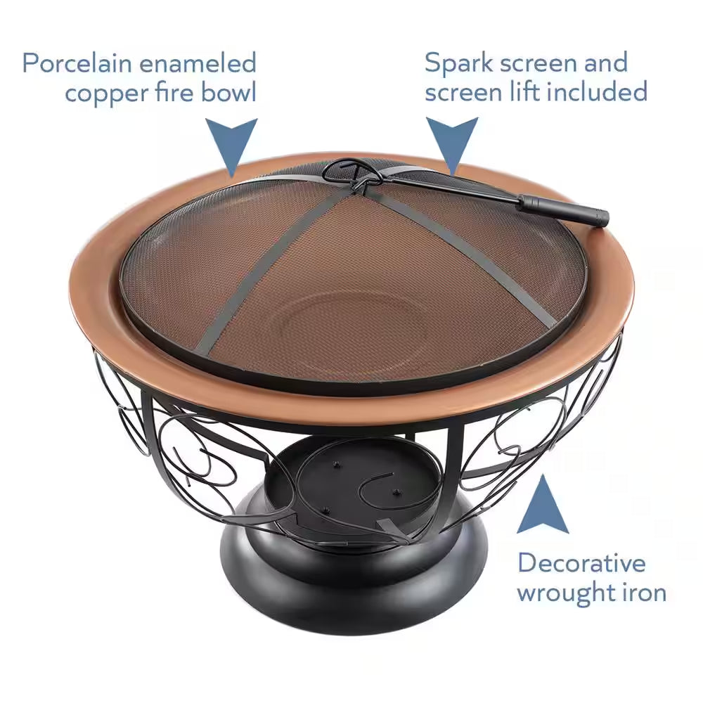 29 In. round Steel Wood Fire Pit with Porcelain Bowl