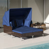 Outdoor Daybed with Retractable Canopy - Wicker Rattan Patio Lounger