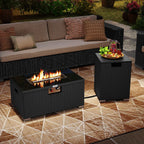 2-Piece Outdoor Rattan Fire Table Set - 32 Inch Rectangle Gas Firepit with Tank Cover - 3 colors