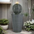 31.5" Tall Striped Column Fountain With LED Light - Designed For Outdoor Spaces - Gray