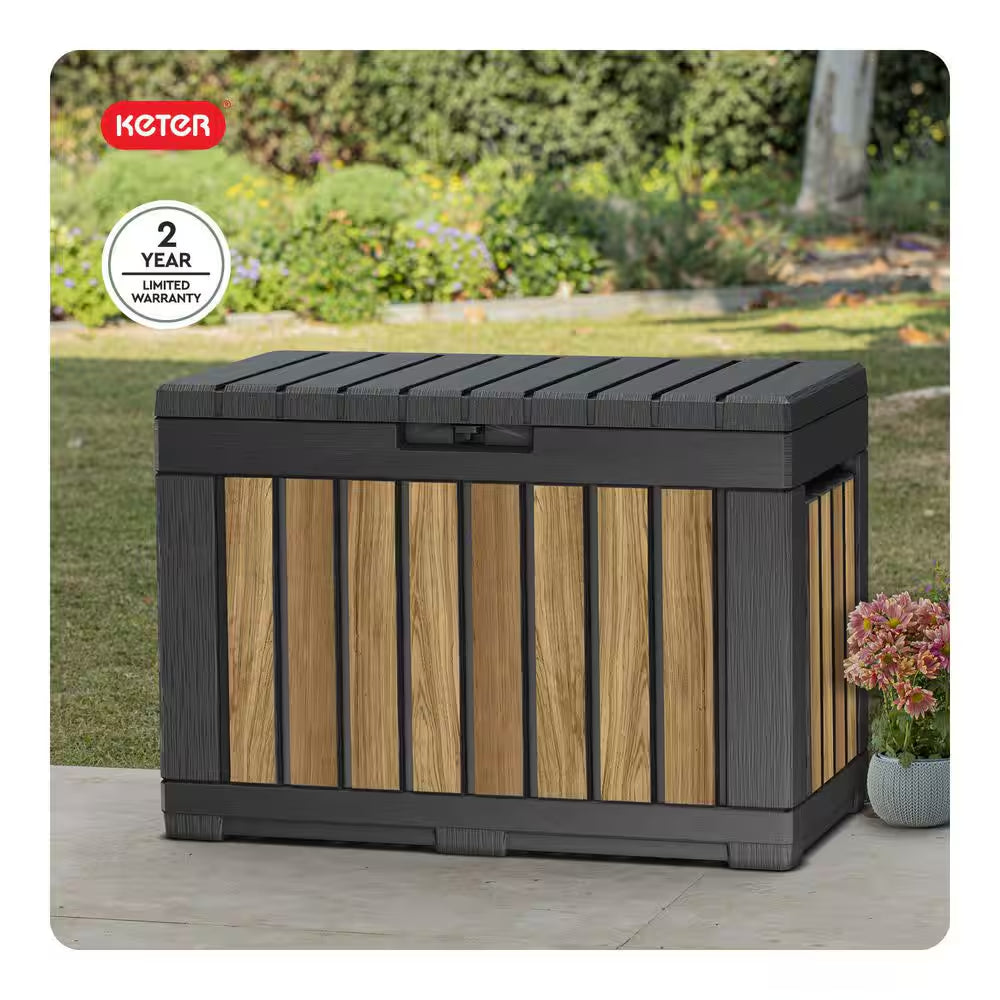 Oakridge 50 Gal. Weather Resisitant Plastic Resin Deck Box in Oak Wood Look Brown