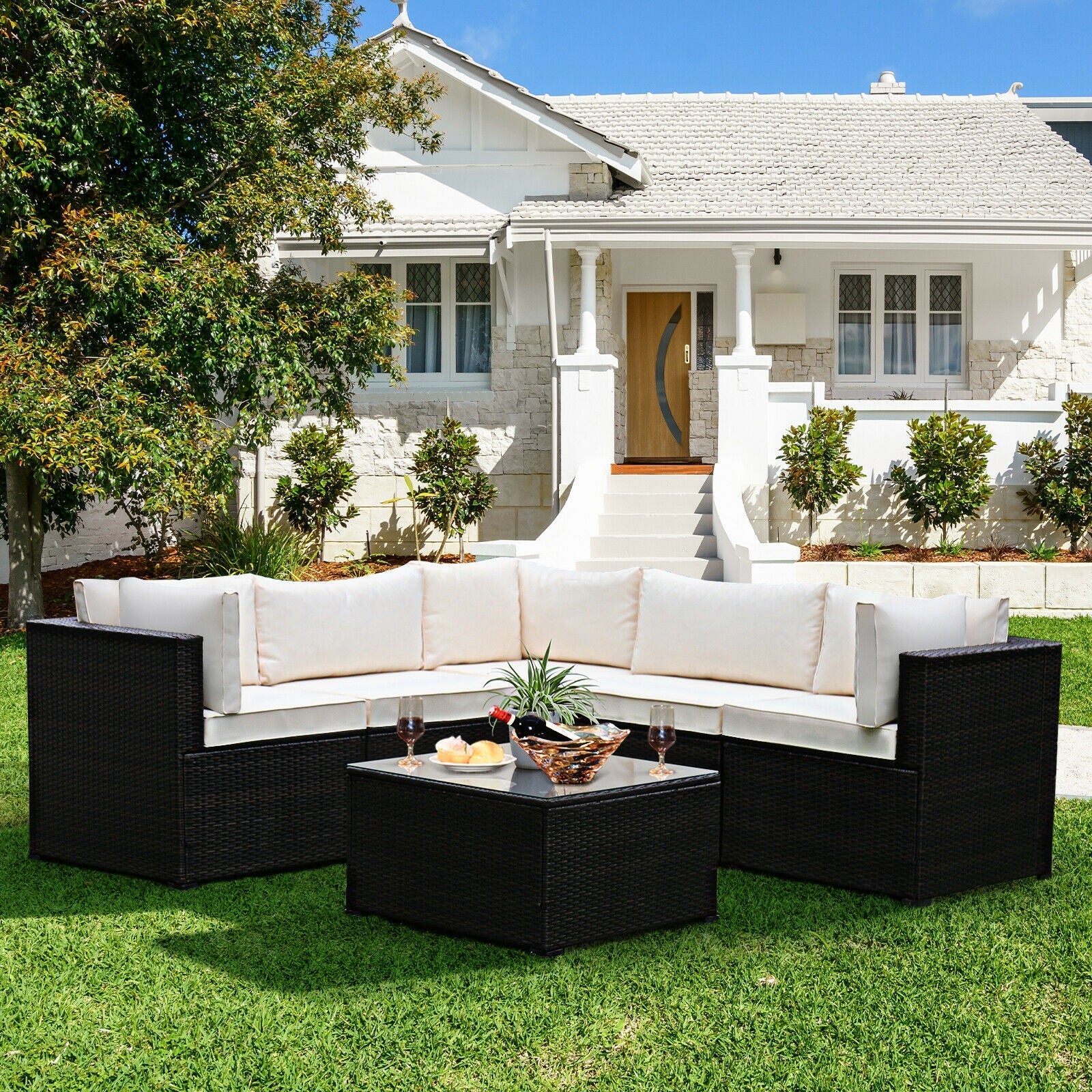 6 Piece Patio Furniture Sofa Set with Cushions