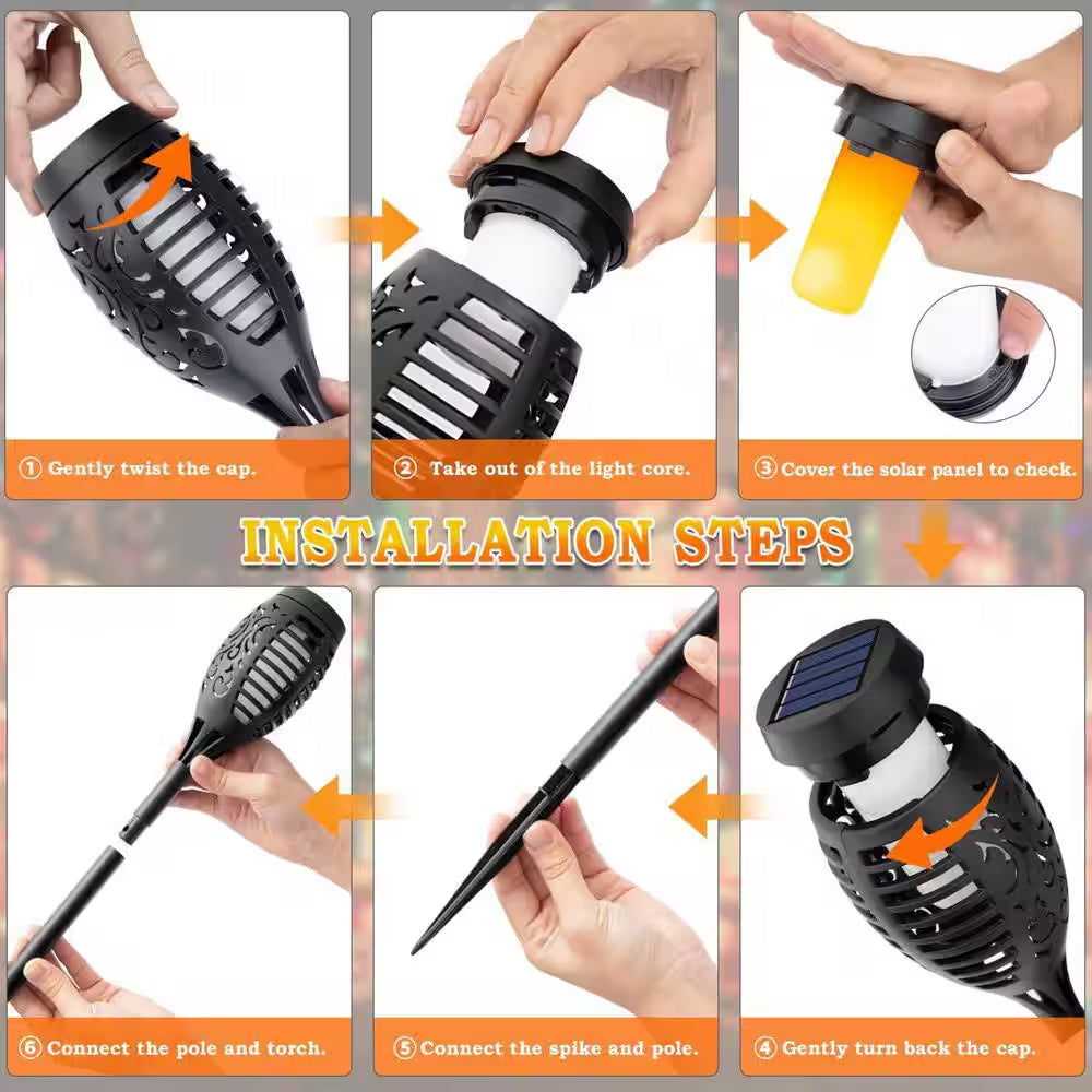 1-Pack Black ABS Solar Flickering Flame Torch Lights Outdoor Waterproof Garden Decor