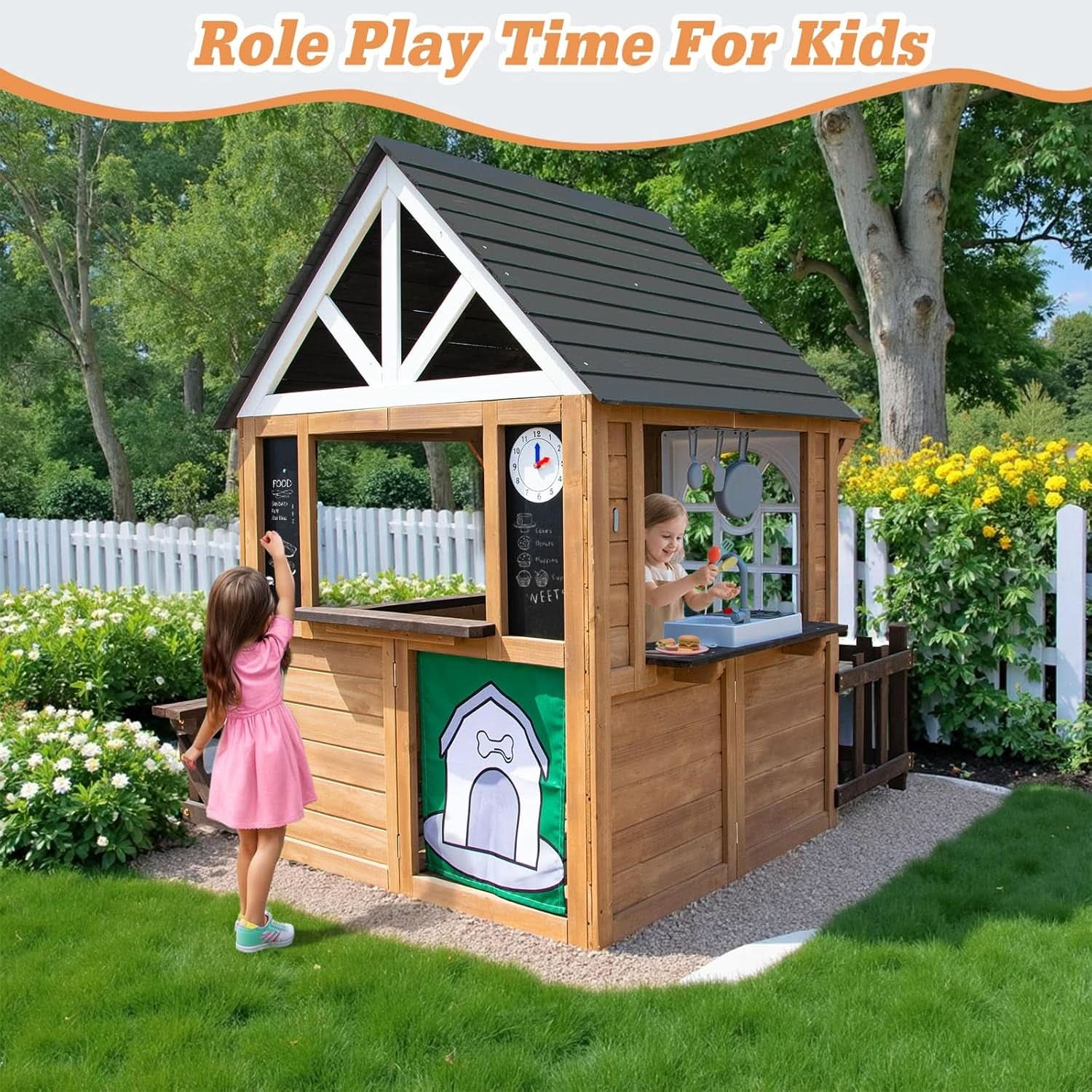 Cedar Gray Weather proof Kids Playhouse With Doorbell