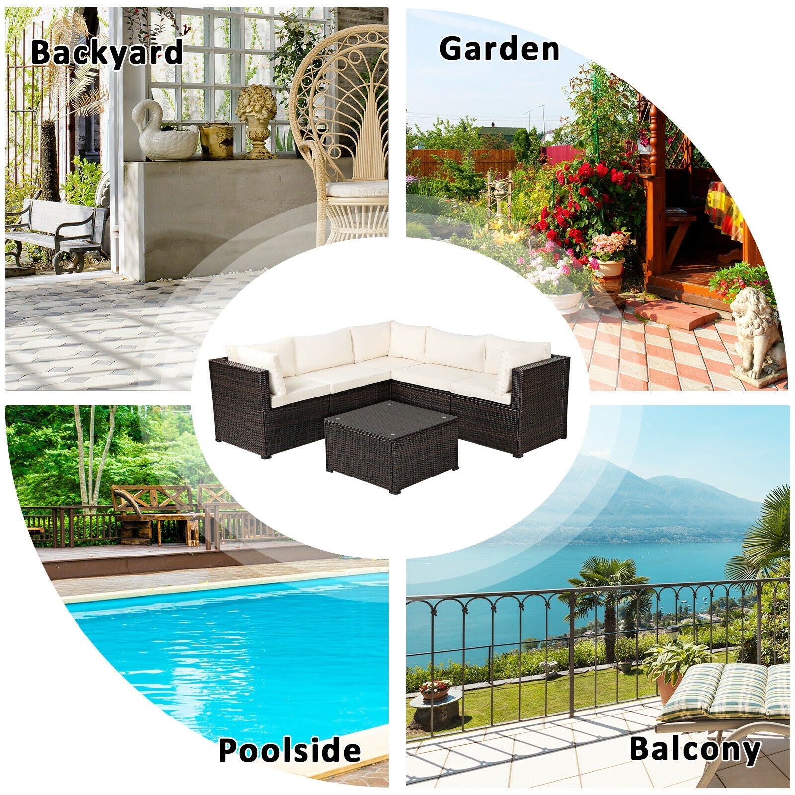 6 Piece Patio Furniture Sofa Set with Cushions